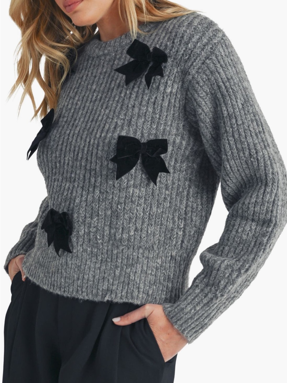 LUSH Velvet Bow Embellished Sweater
